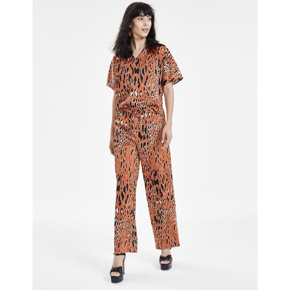 Bar III Women's Animal-Print Drawstring-Waist Pants Rich Camel/Black Size XXL - Picture 1 of 4